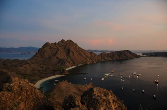 aerial photography of yacht on body of water in Komodo National Park Indonesia