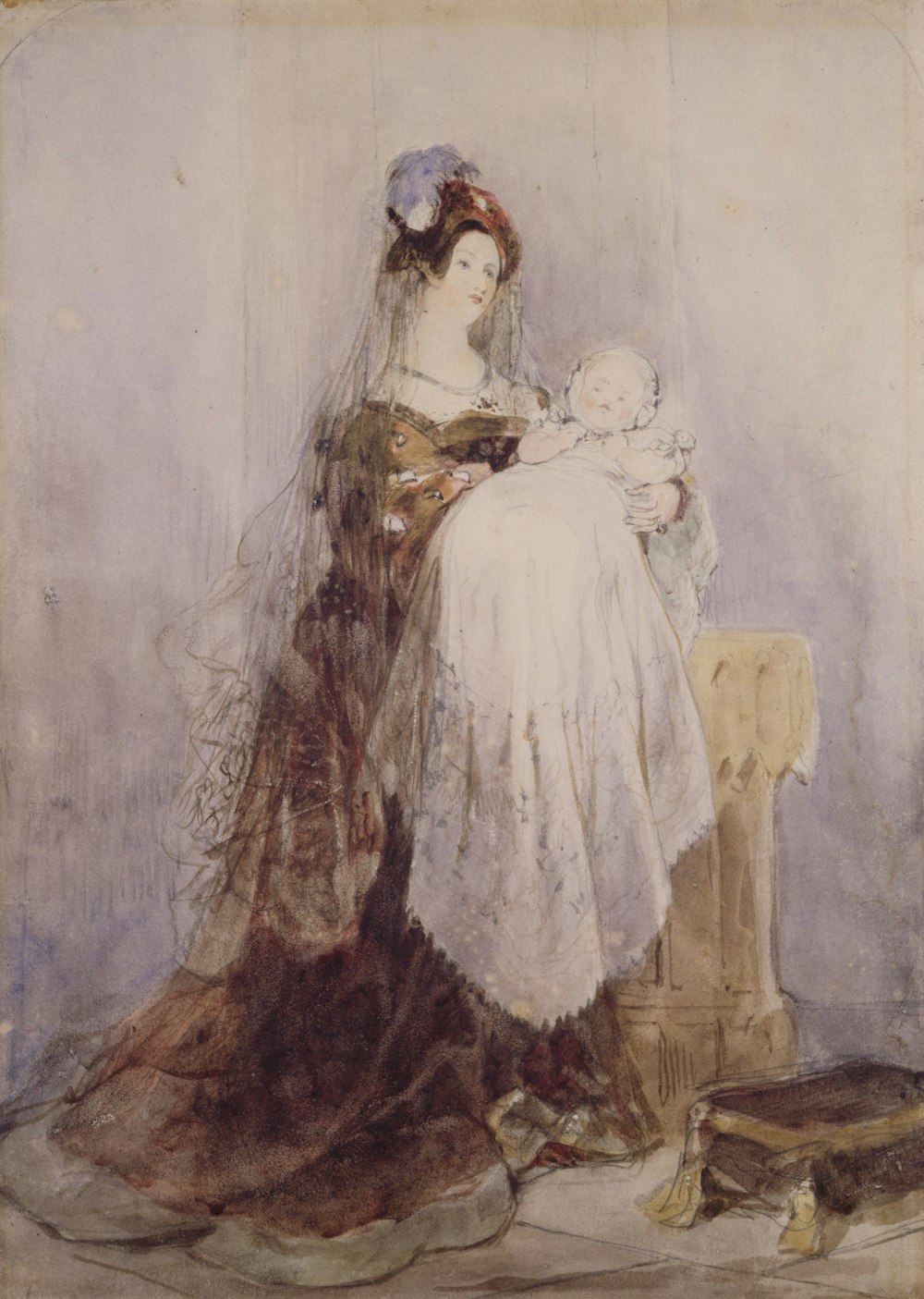 Pintura de mujer con bebé en brazos