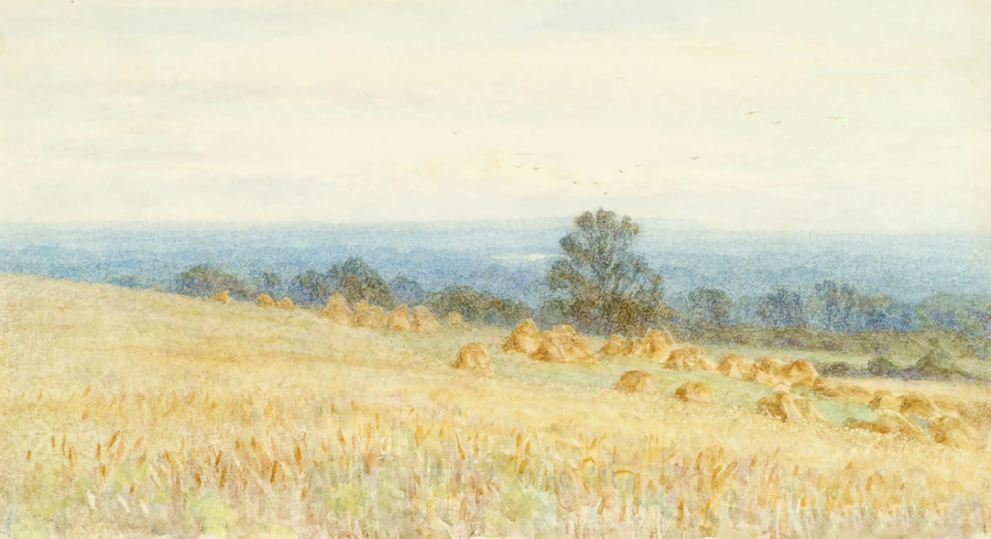 Harvest Fields in Westerham, Kent, watercolour by Helen Allingham, c. 1880–1910