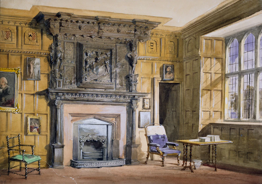 Interior of Tamworth Castle, watercolour by Allen Edward Everitt, c. 1839–1882