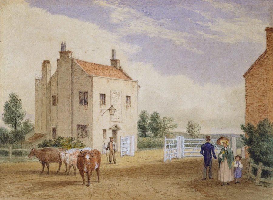 Hagley Road Toll Gate, Birmingham, watercolour by Charles Rudd, 1800