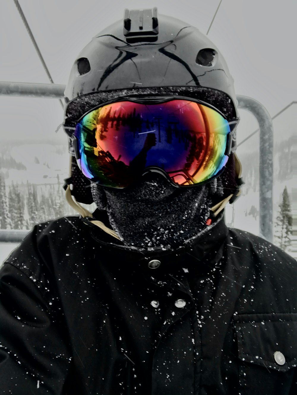 person wearing black goggles