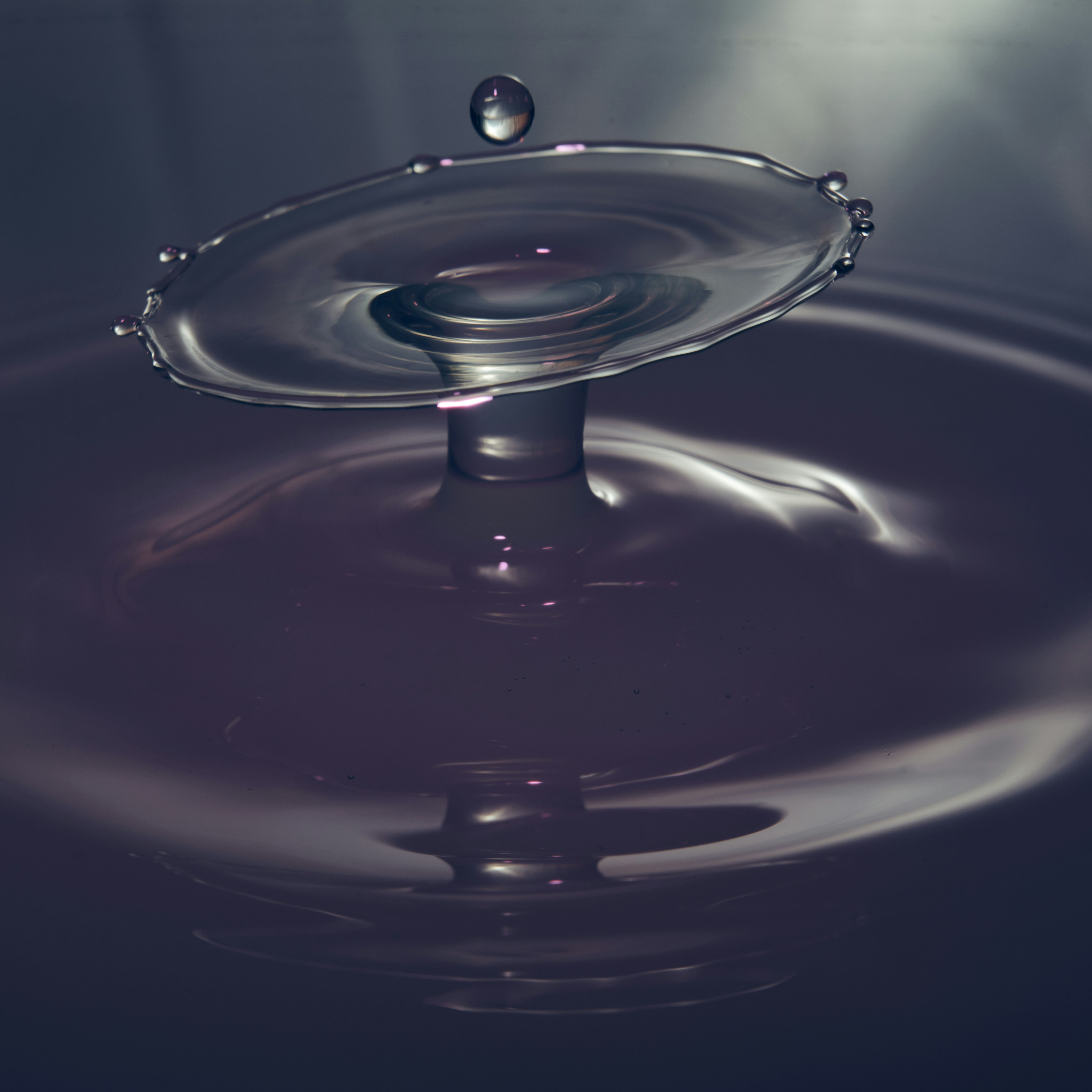 Water drop collisions. 3 flashes with color gels, xantam gum with water.