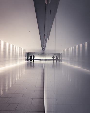 Shiny granite floor with a mirror-like finish in a modern hallway.