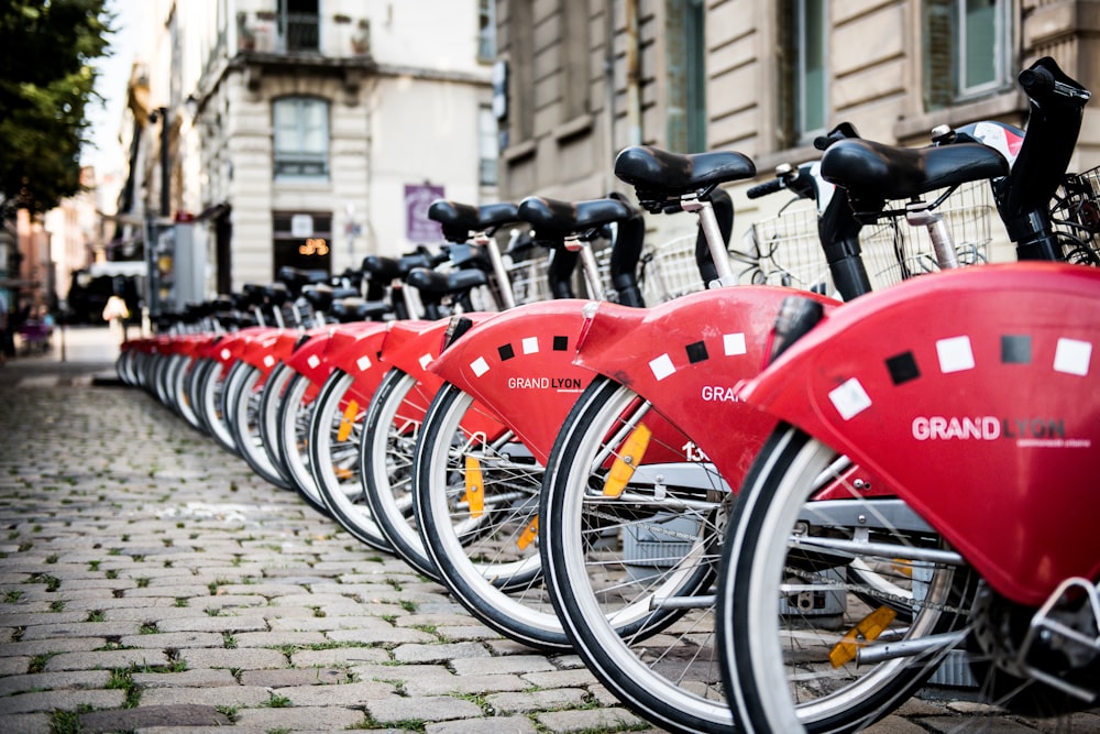 red and white bicycles