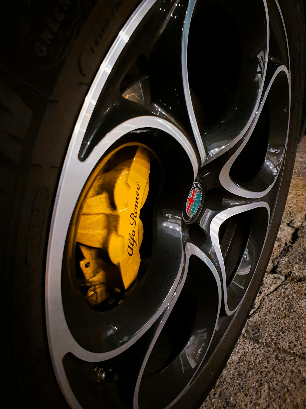 a close up of a tire on a car