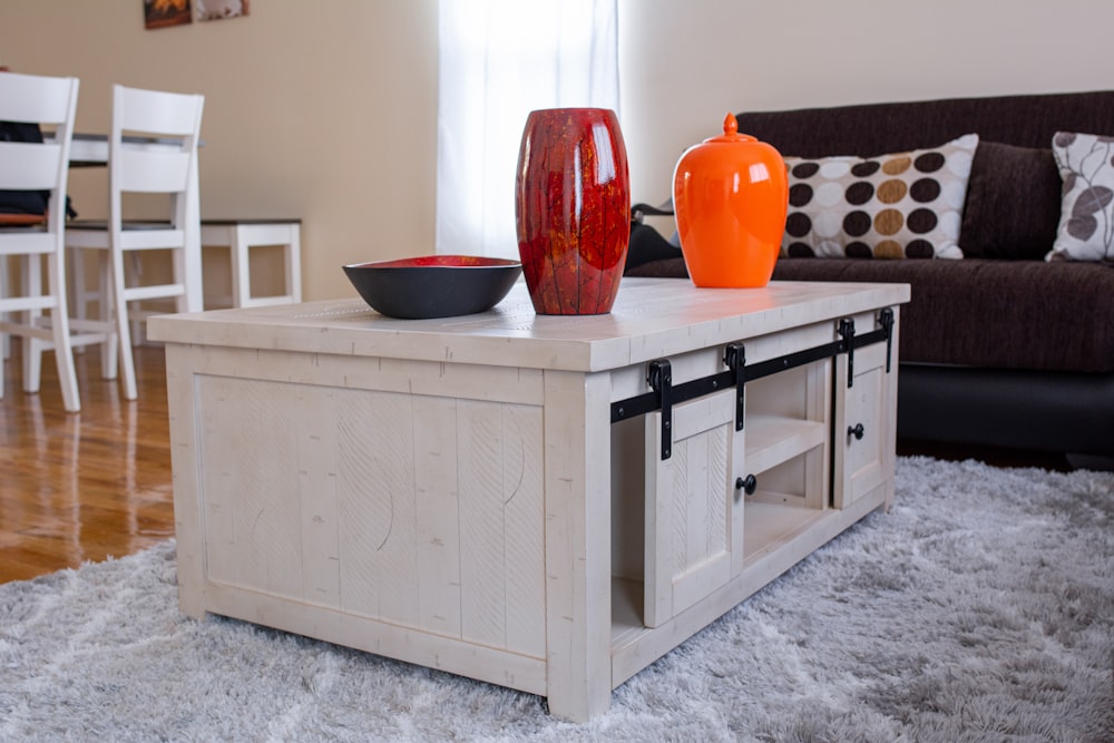 rectangular beige wooden coffee table