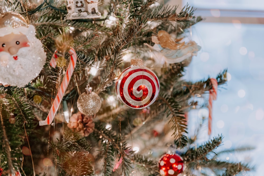 red and white Christmas bauble