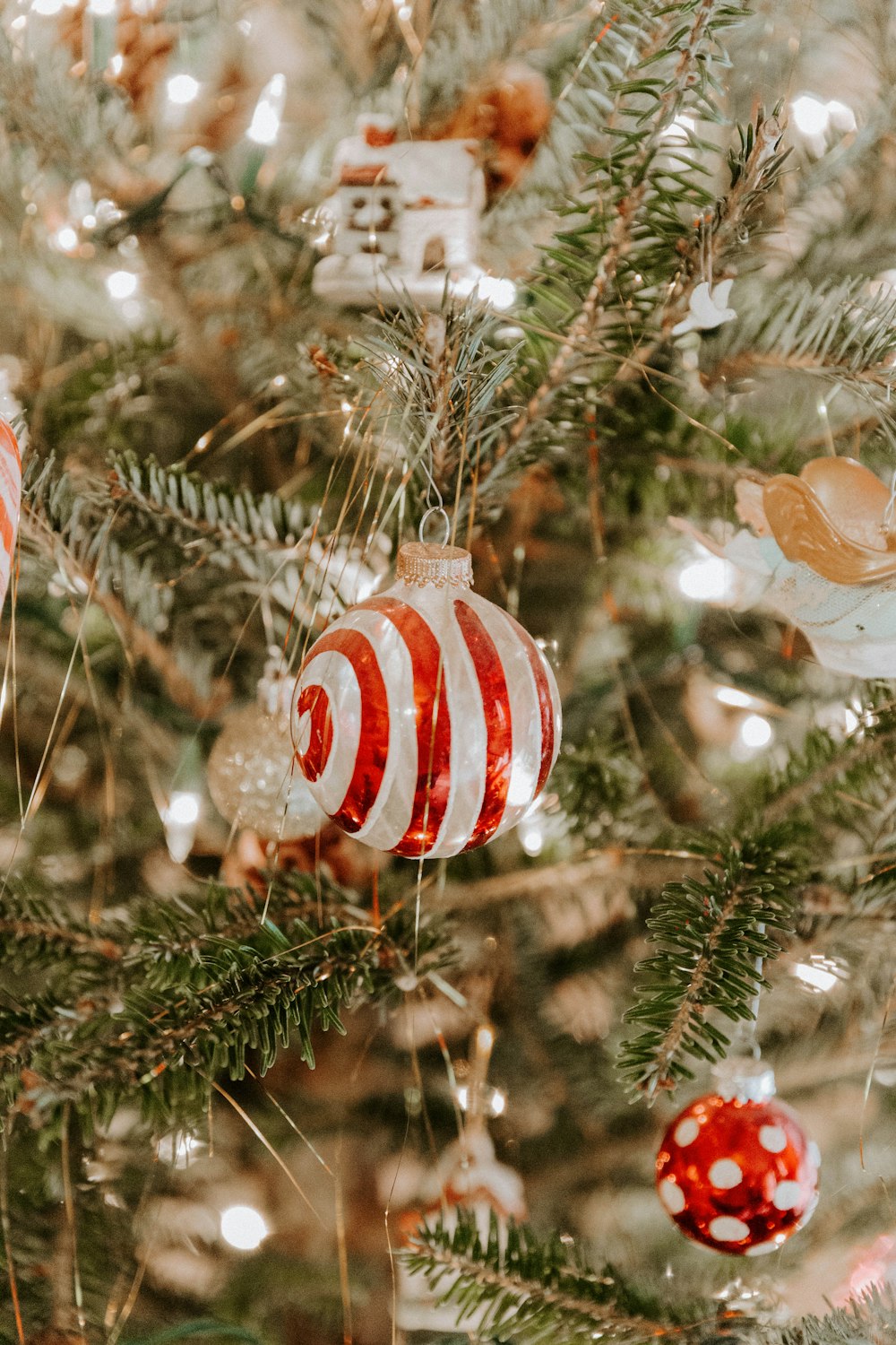 red and white striped bauble