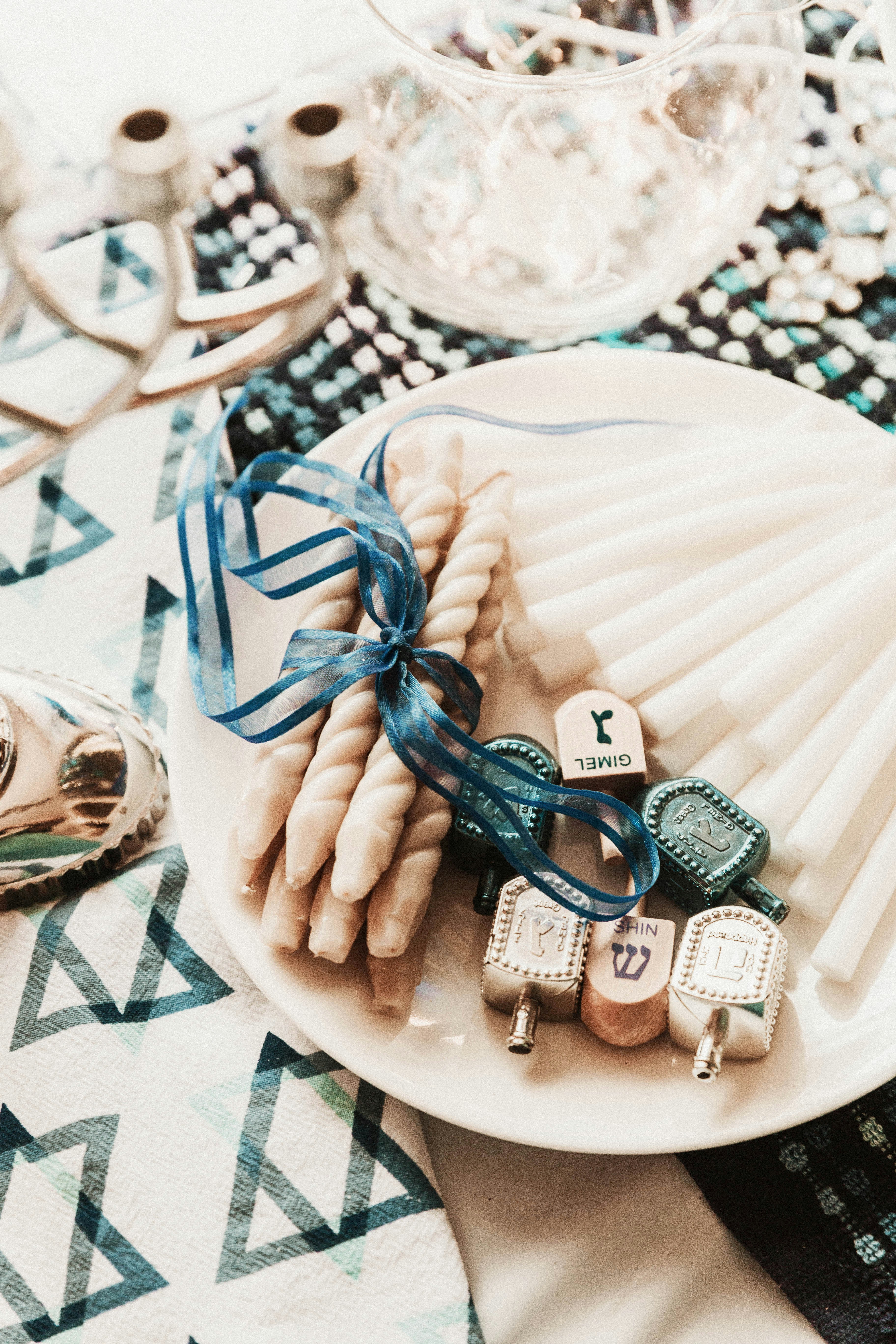 candles on white plate