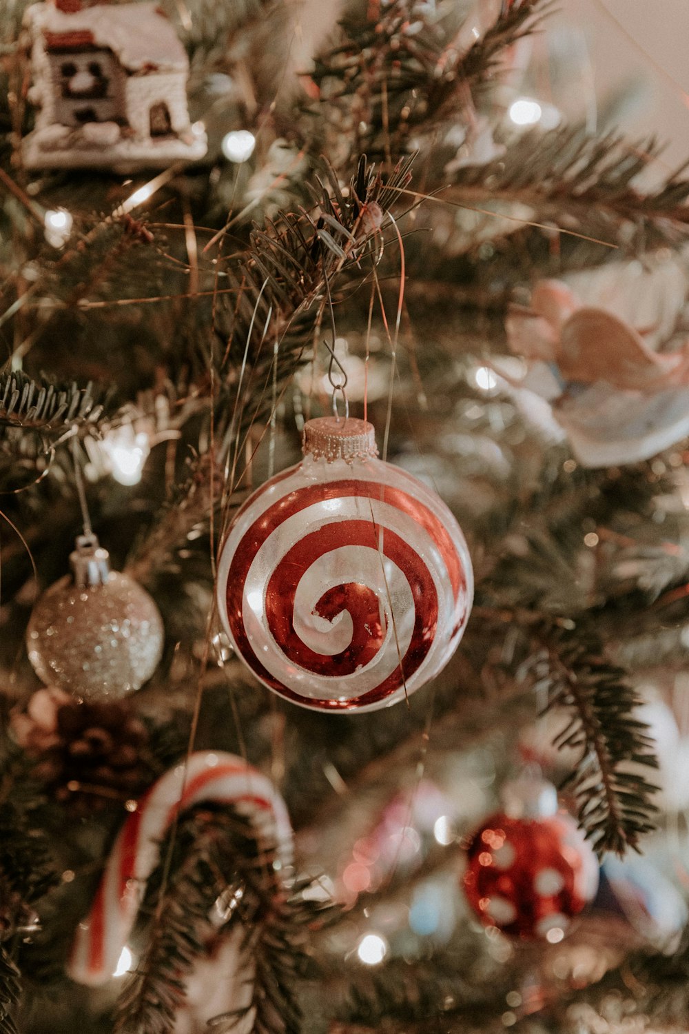 red and white Christmas bauble