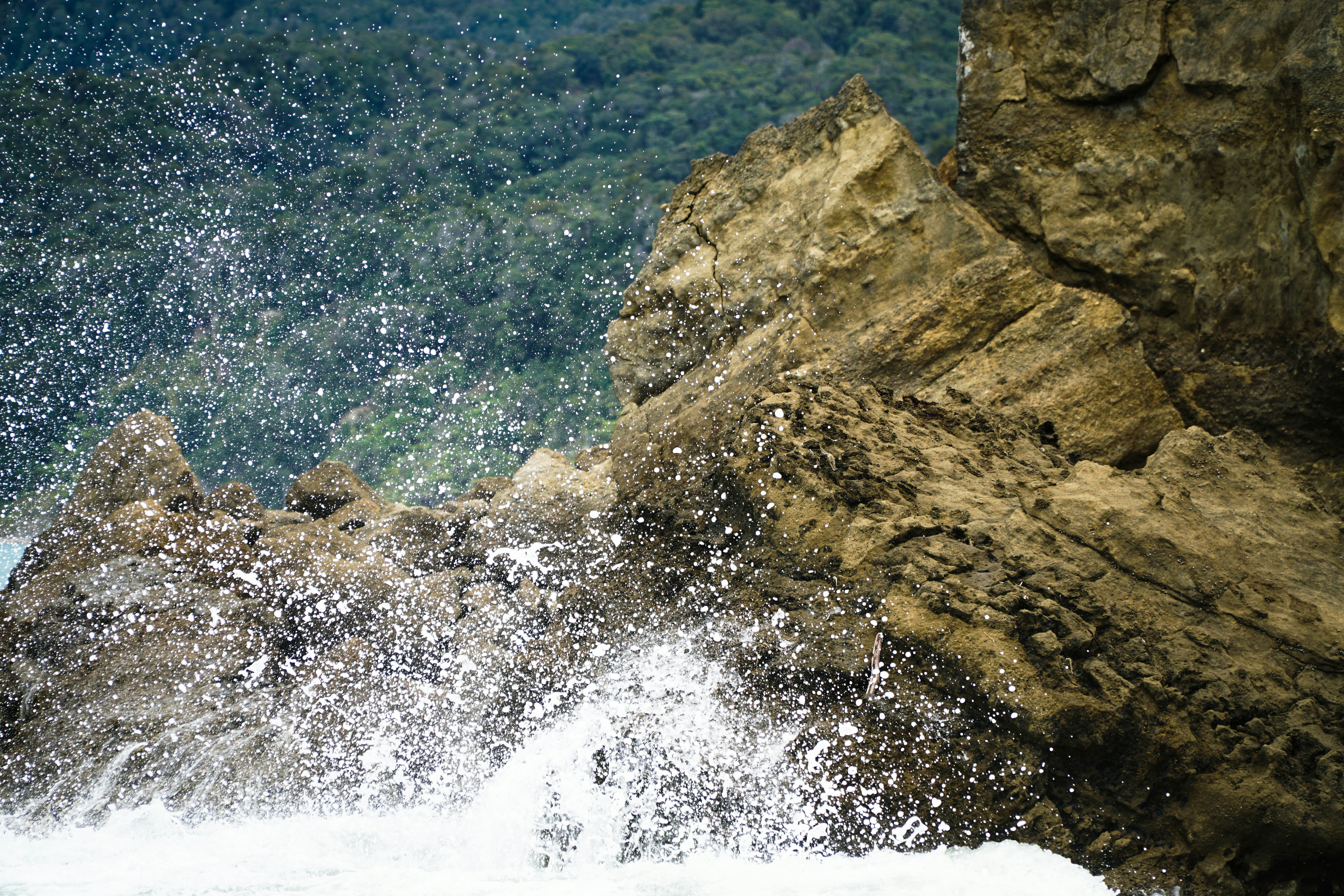 waves crashing on rocks nz zoom background