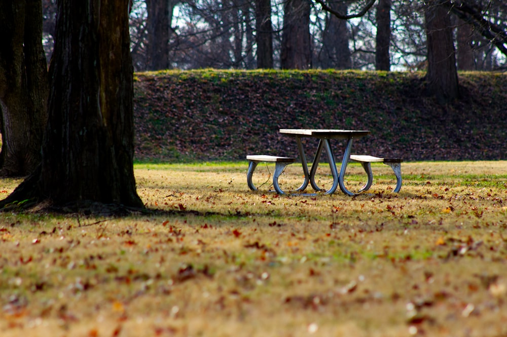 brown and white picnic table