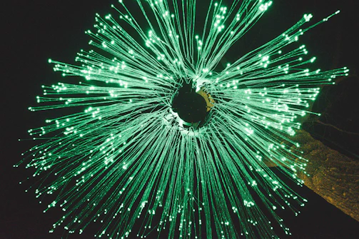 Gel electrophoresis results glowing under UV light