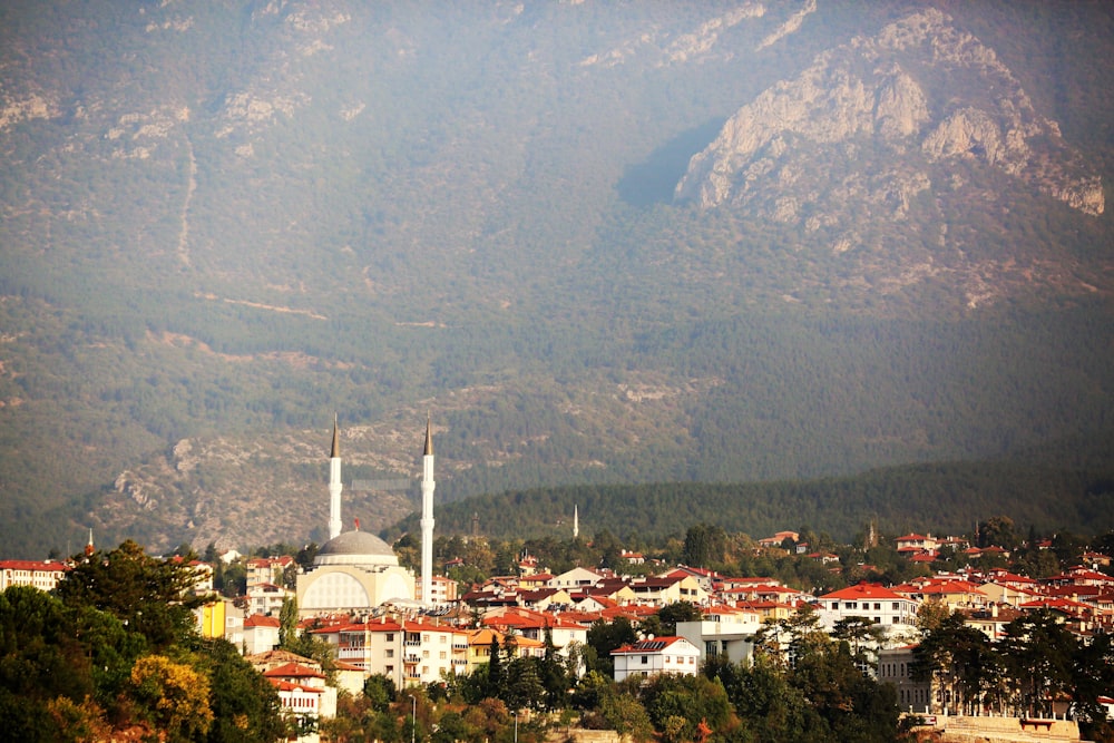 mosque on city near mountain