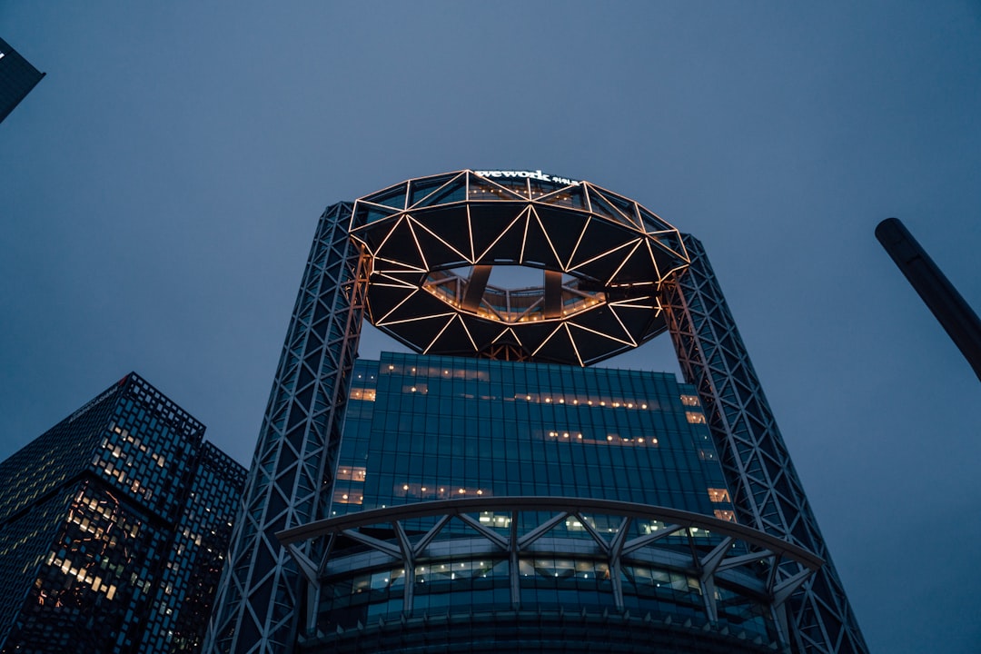 low-angle photograph of building at night