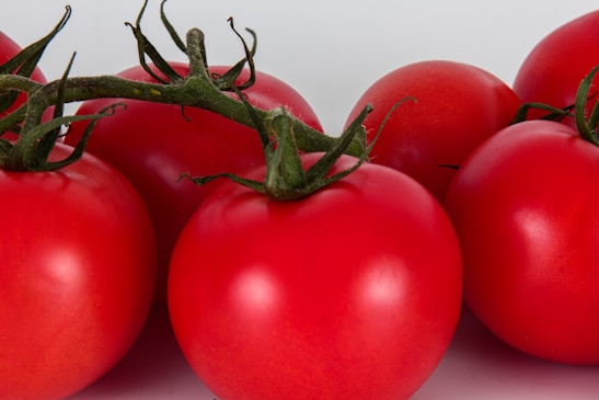 Close-up of fresh, ripe tomatoes displayed at the festival market stalls in Maule.