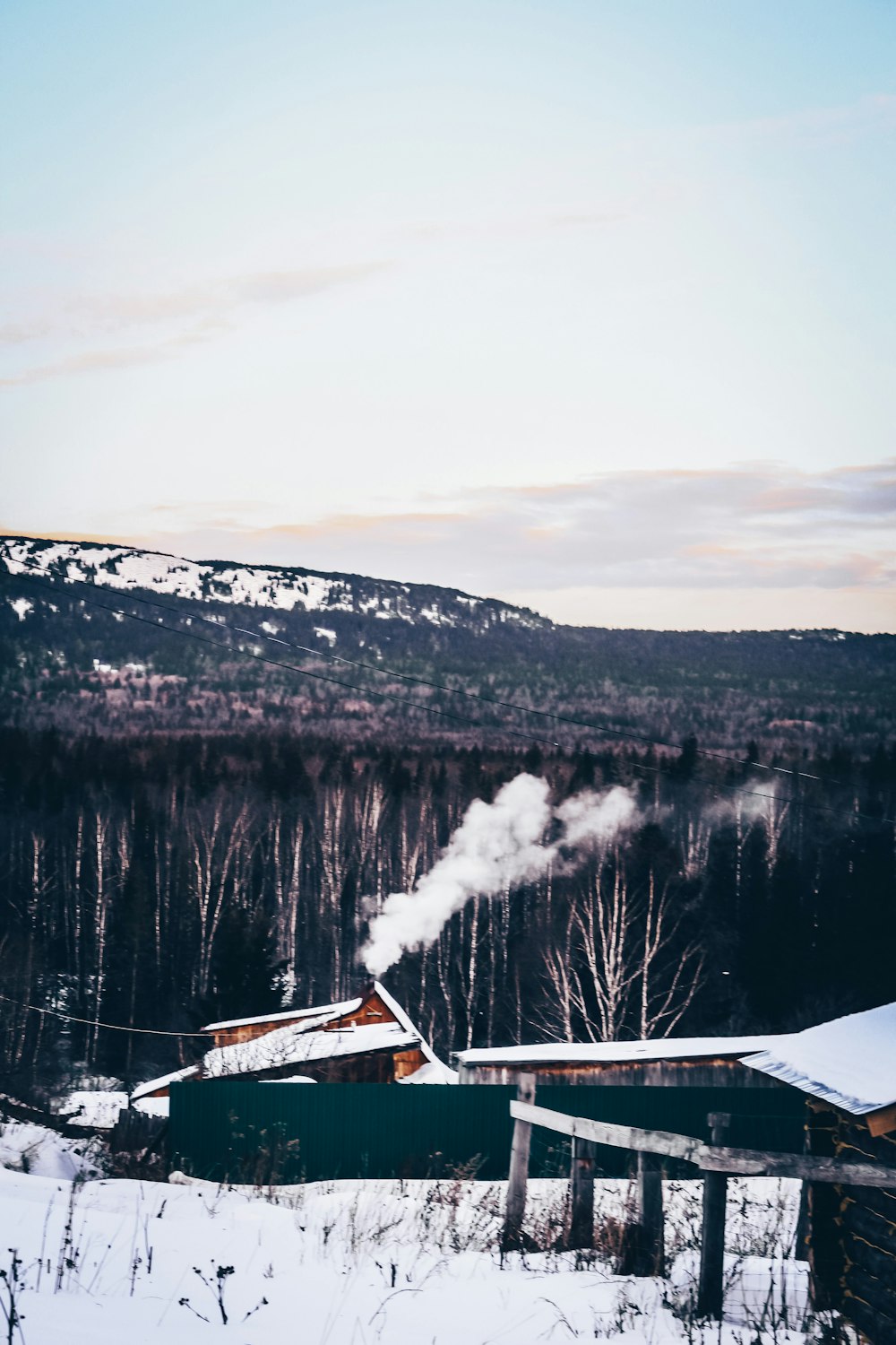 snow covered cabin