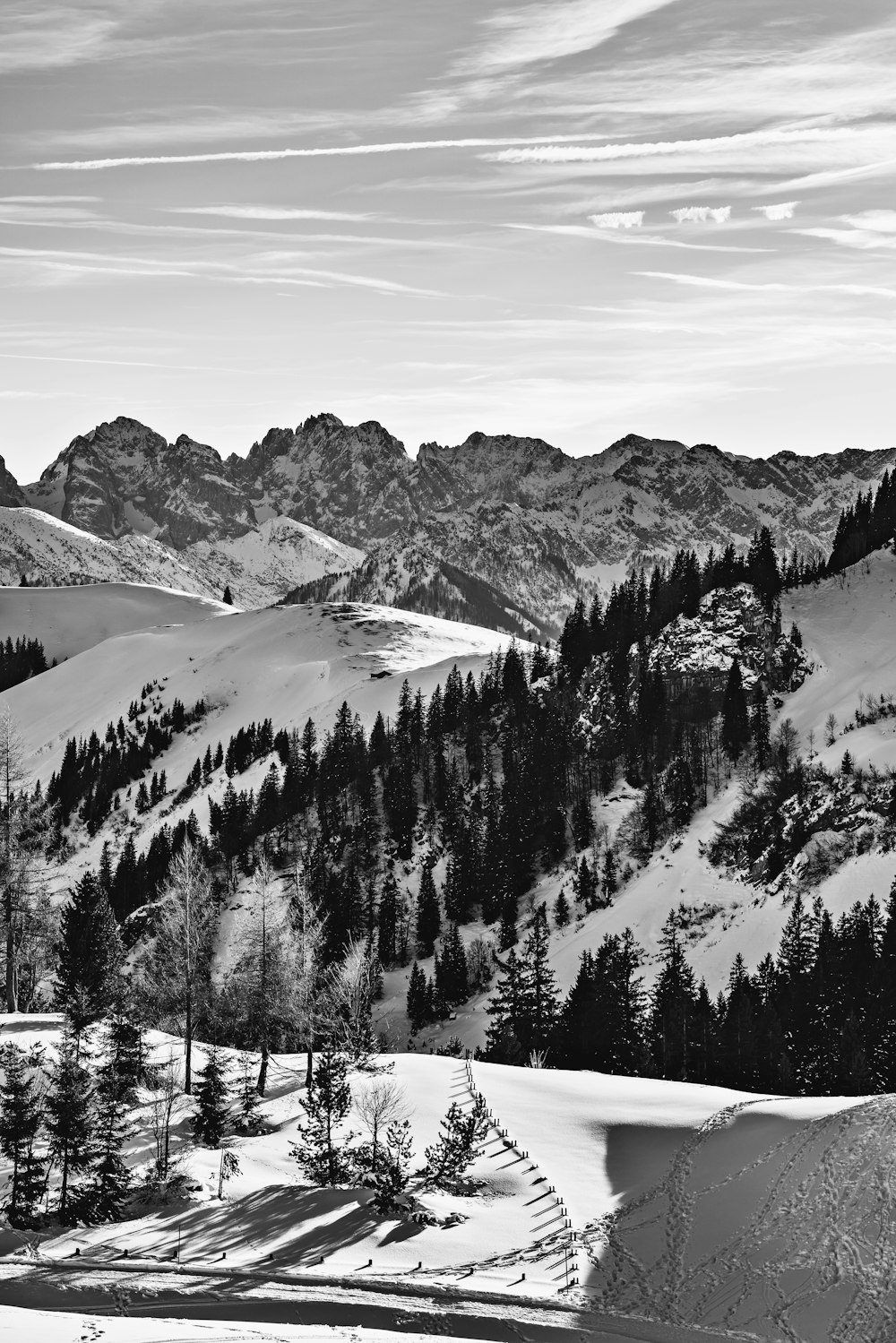 grayscale photography of mountain