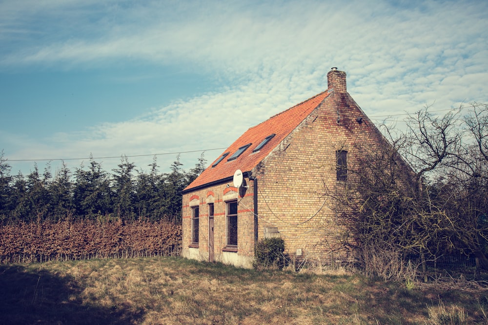 casa marrom perto da árvore nua