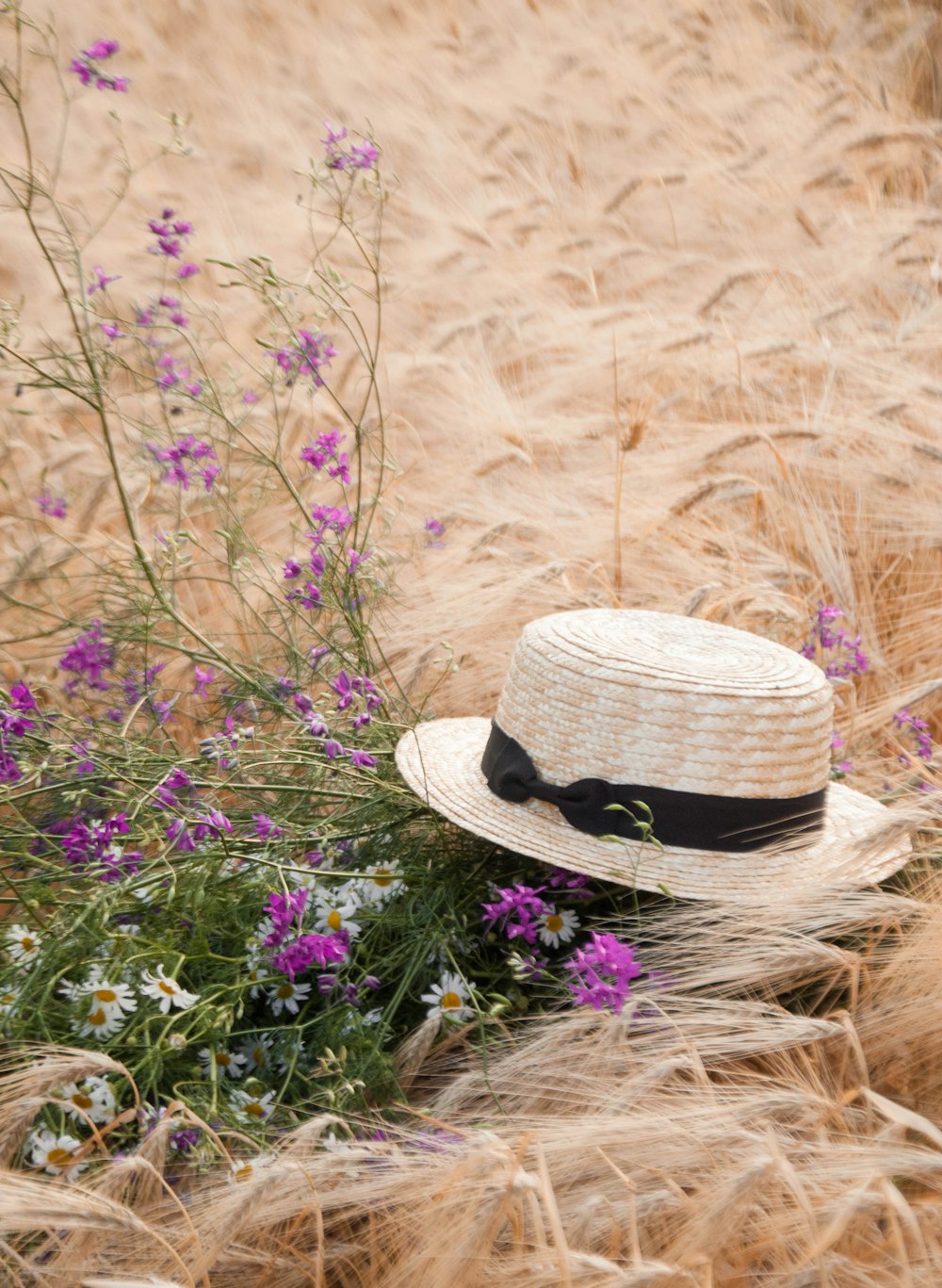 white cap on flowers