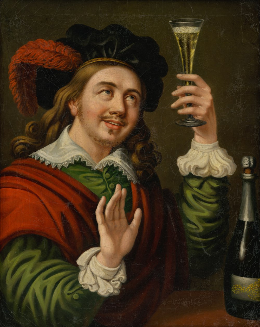 man raiding wine glass painting