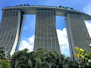 A panoramic view of the Sky Gardens project showcasing 12 residential towers and the commercial mall under a clear blue sky.