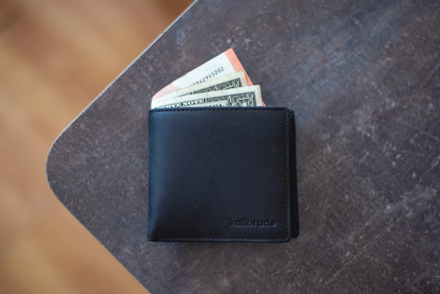 Structured black leather wallet