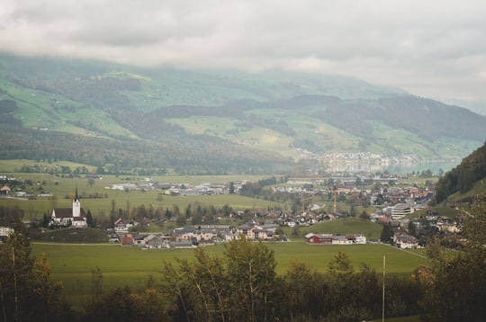 aerial photo of field in Lauterbrunnen Switzerland