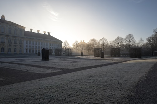 A peaceful view of Isodhyan Bhawan Mayapur entrance with soft morning light