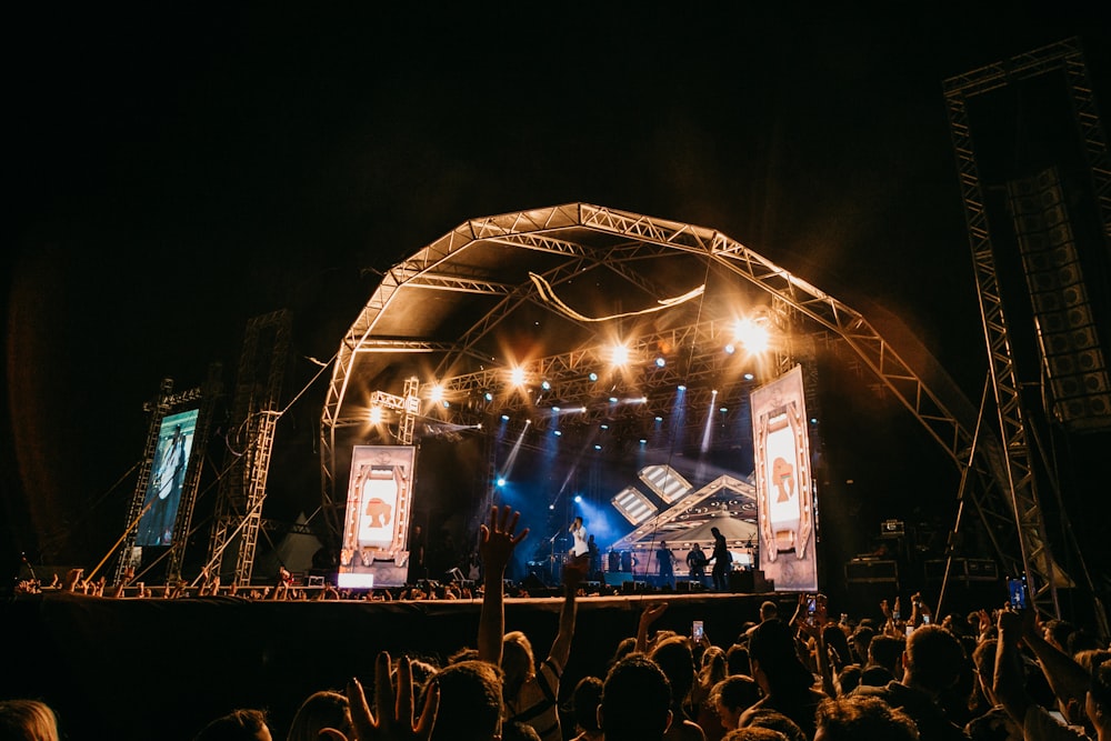 band playing on stage at night