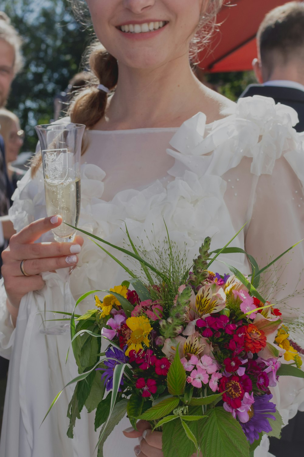 woman holding flowers