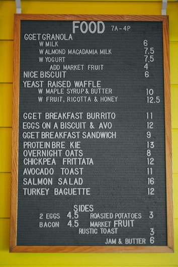 food menu on the wall