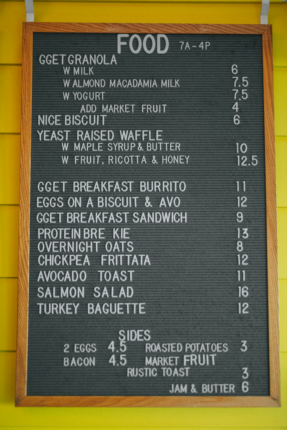 menu del cibo sul muro