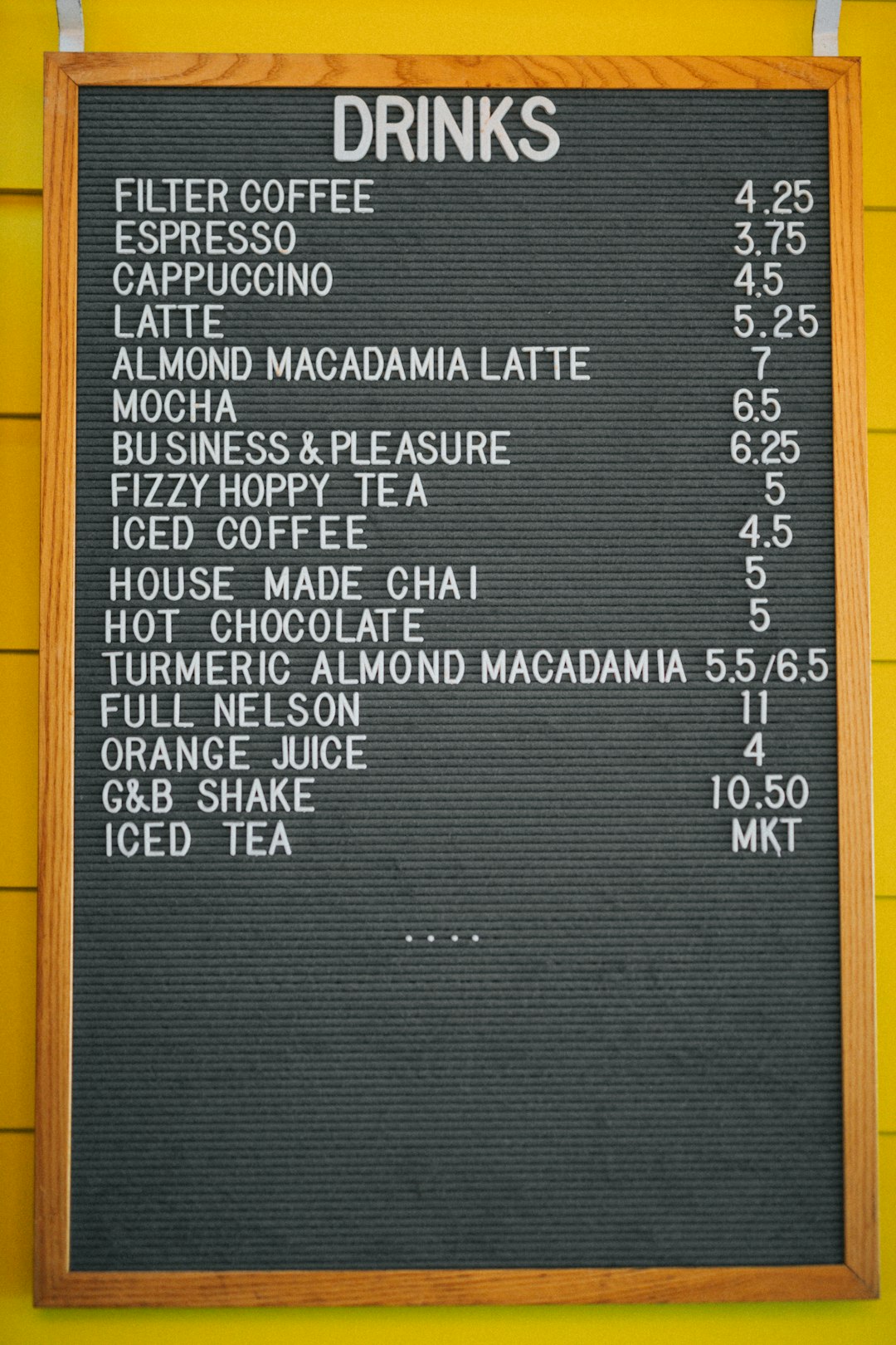 drink's menu board