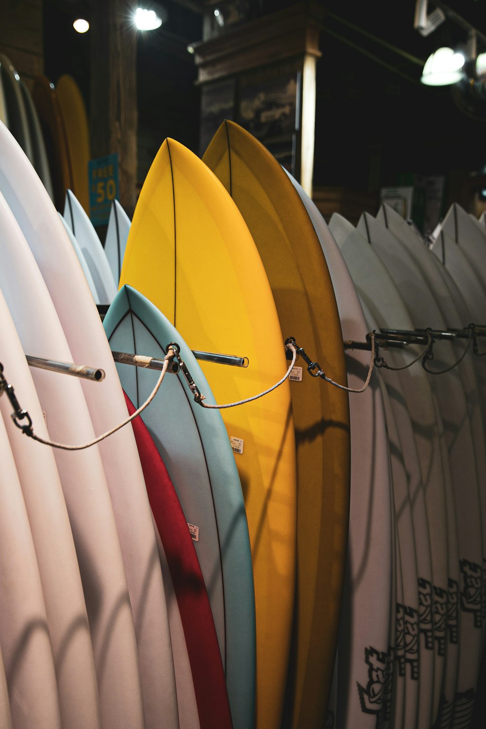 assorted-color surf boards