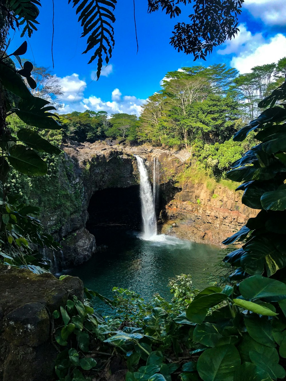 waterfalls on rock formation