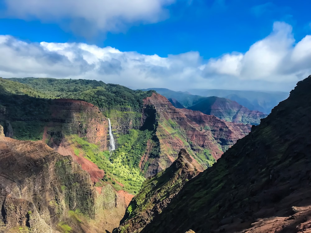 bird's-eye view photo of waterfalls on mountain