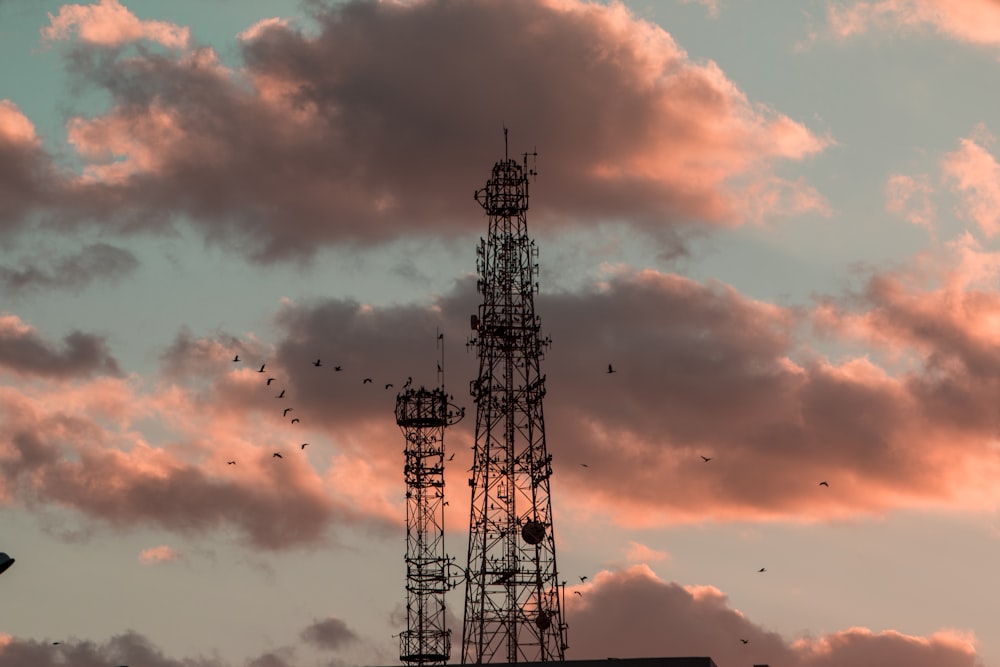 tower frames under pink sky