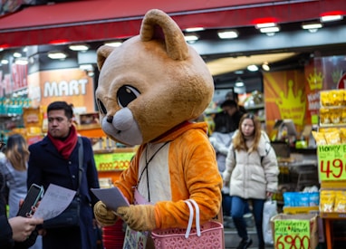 mascot giving out flyers during daytime