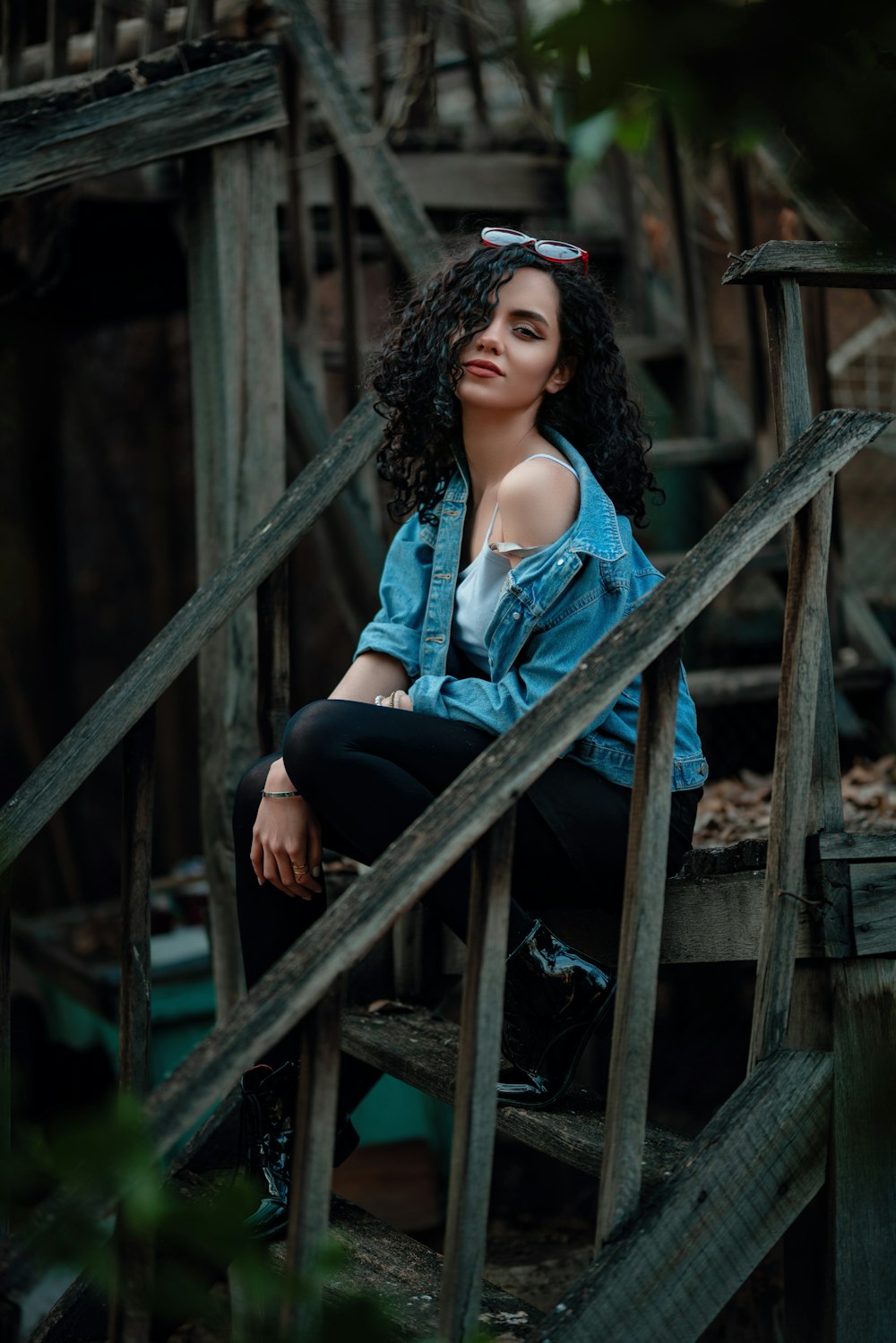 woman sitting on stairs