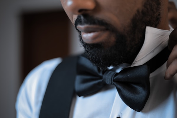 Man in elegant black bow tie for formal event