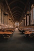 brown wooden tables inside building