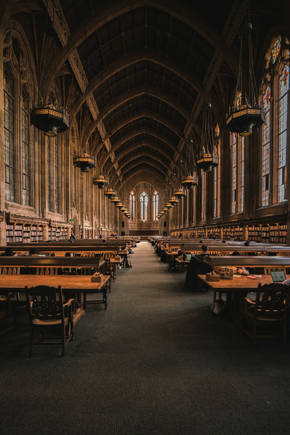 brown wooden tables inside building