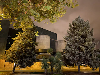 Nighttime view of the Climaviva building at 10352 Folsom Blvd, warmly lit.