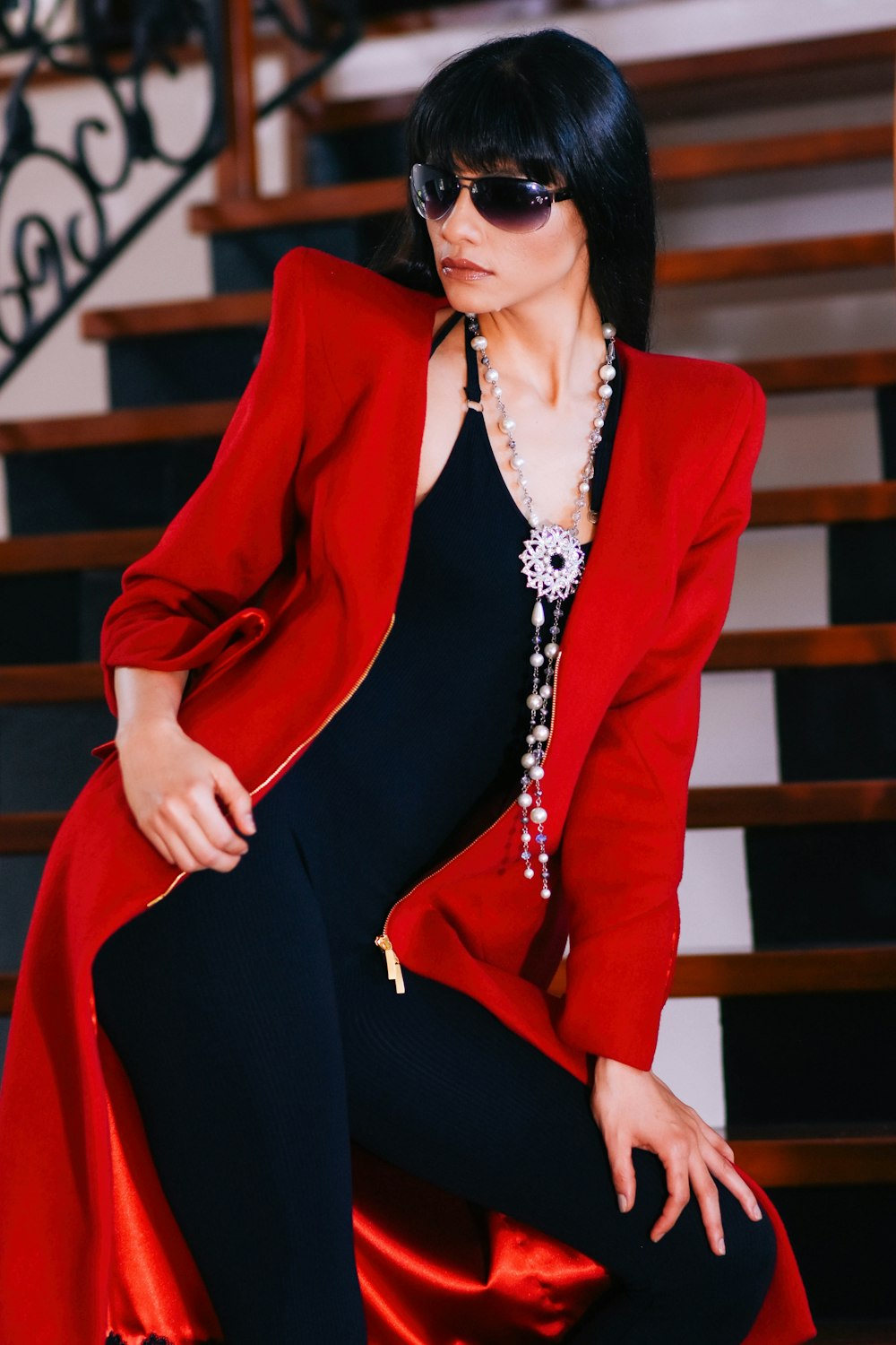 woman sitting on stair