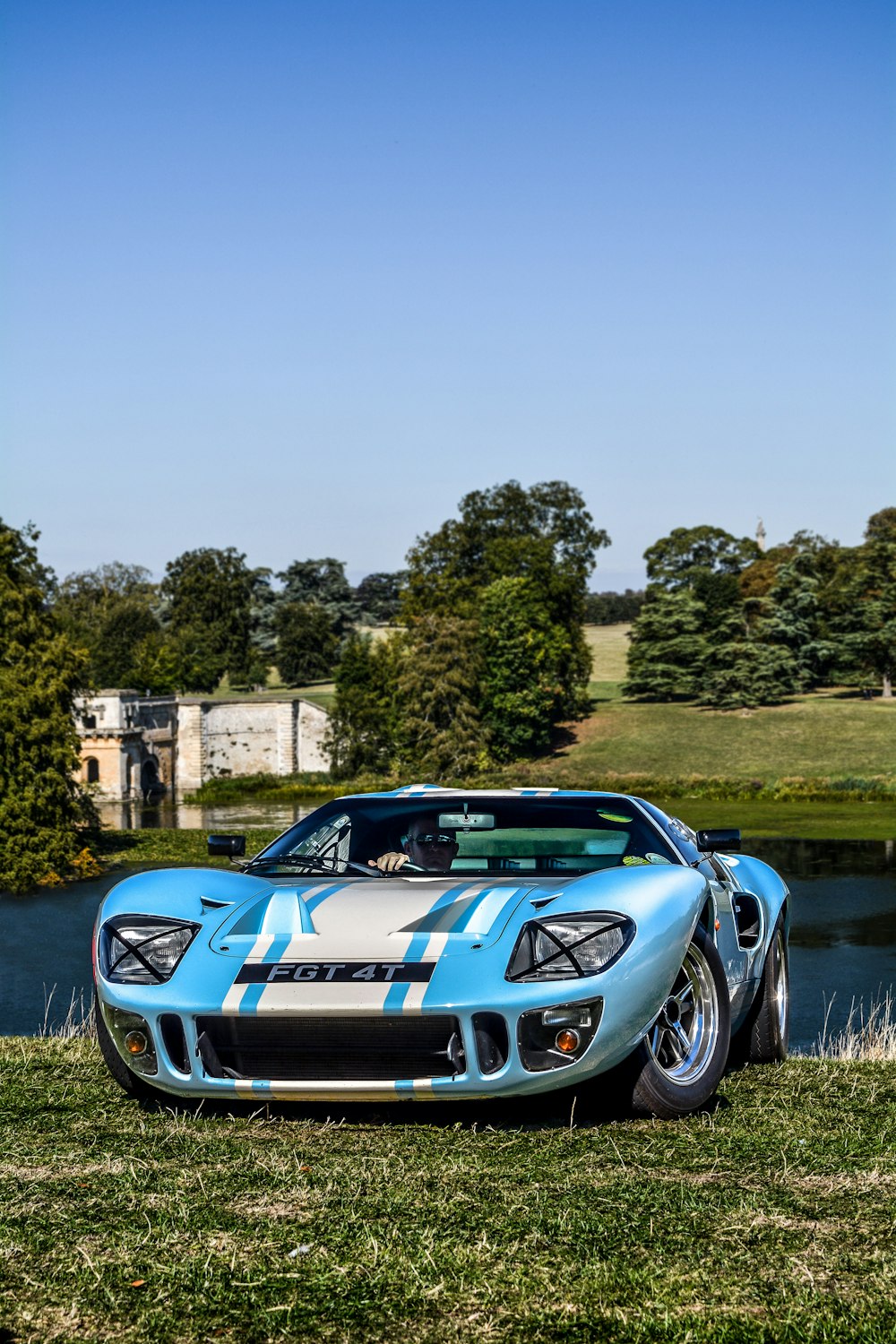 blue and white sport car