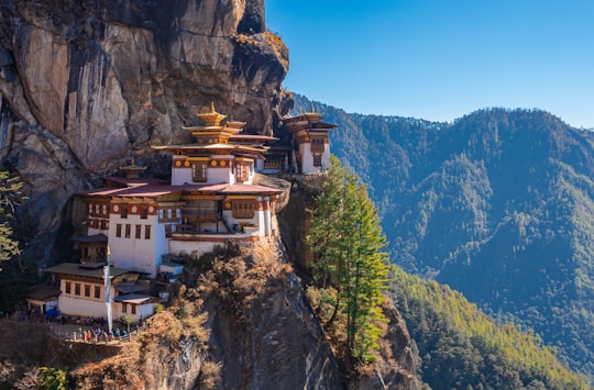 buildings on rocky mountain during day in Paro Taktsang Bhutan