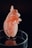 A detailed 3D printed model of a human heart with intricate, lattice-like patterns is displayed on a transparent circular stand. The heart is primarily light orange in color, situated against a dark background, which highlights its features and structure.