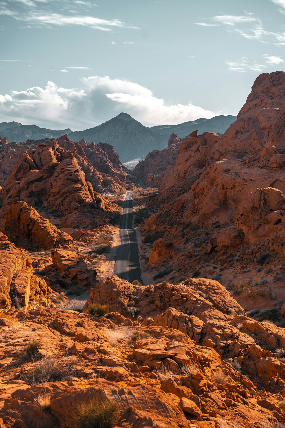 top view of road between rock formations